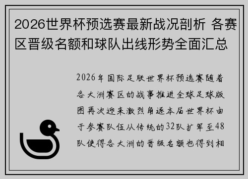 2026世界杯预选赛最新战况剖析 各赛区晋级名额和球队出线形势全面汇总